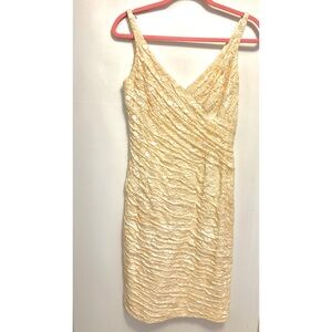 CARMEN M VALVO Signature Vintage beads lace ivory/yellow formal cocktail dress-4